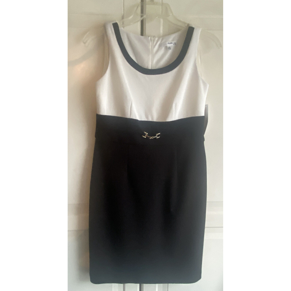 Studio One NY Women’s No Wrinkle Career Dress Black White Colorblock Sz‎ 2P NWT